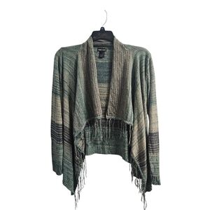 Wet Seal Vintage Boho Fringe Knit Cardigan Sweater Juniors Large Tan Green Blue